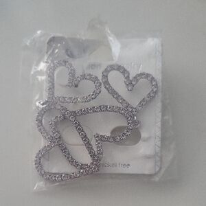 Swarsorski Duo Double Heart Pierced Earring Sealed Boxed Norstrums